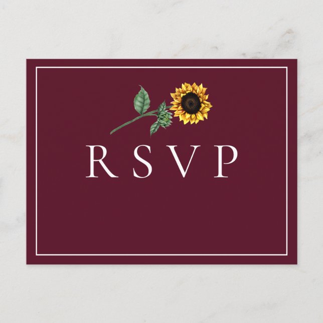 Postal Canción RSVP de Sunflower Bordeaux Wedding (Anverso)