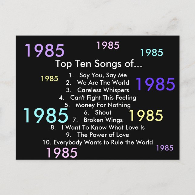 Postal Canciones De 1985 (Anverso)