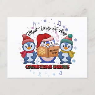 Postal Canciones de Cute Pinguins en Navidad