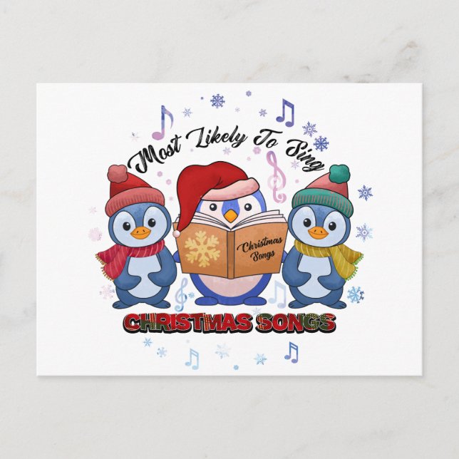 Postal Canciones de Cute Pinguins en Navidad (Anverso)