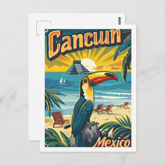 Postal Cancuun México Vintage Famoso lugar de viaje (Anverso / Reverso)