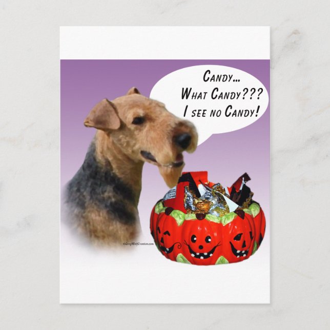 Postal Candía de Halloween de Welsh Terrier (Anverso)