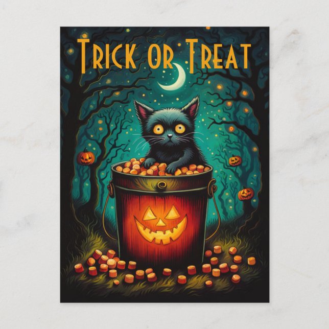 Postal Candy Bucket Y Black Cat Halloween (Anverso)