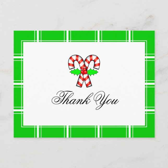 Postal Candy Cane Gracias Navidades Verdes (Anverso)