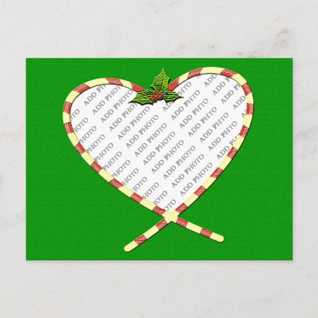 Postal Candy Cane Heart Your Photo (Anverso)