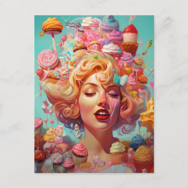 Postal Candy Ice Cream Chica Surreal Fantasía arte (Anverso)