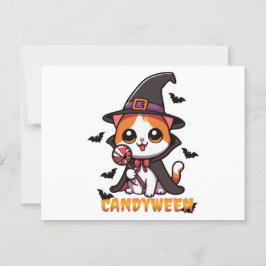 Postal candyween - halloween de brujas gatas