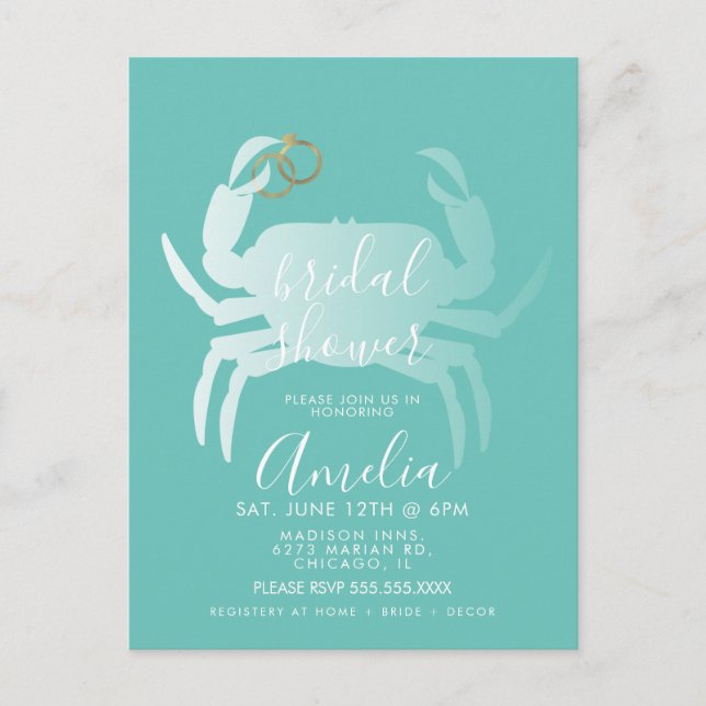 Postal Cangrejo Crustáceo Azul Turquesa Océano Despedida  (Anverso)