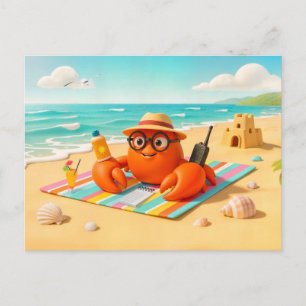 Postal Cangrejo Espía Relajándose en la Playa con Equipo 