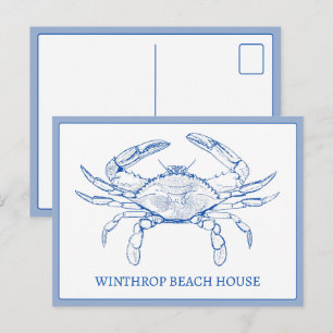 Postal Cangrejo Personalizado Azul y Blanco Costero