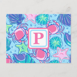 Postal Cangrejo Preppy Monograma Beach Shell