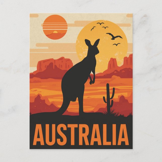 Postal Canguro al atardecer en Australia (Anverso)