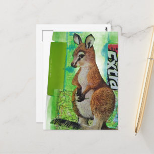 Postal Canguro bebé en collage de medios mixtos de diario