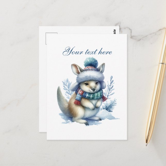 Postal Canguro de invierno estacional suave agregar texto (Anverso/Reverso In Situ)