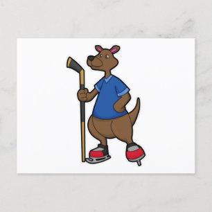 Postal Canguro en hockey sobre hielo con palo de hockey s