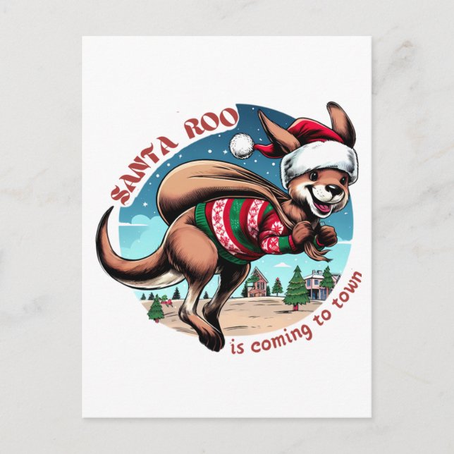 Postal Canguro lindo deseando Merry Xmas Funny Santa (Anverso)