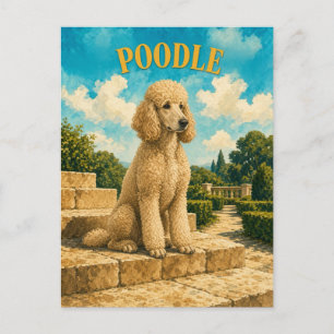 Postal Caniche, Arte de Perro con Acuarela Vintage