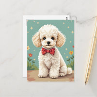 Caniche blanco adorable con corbata de lazo