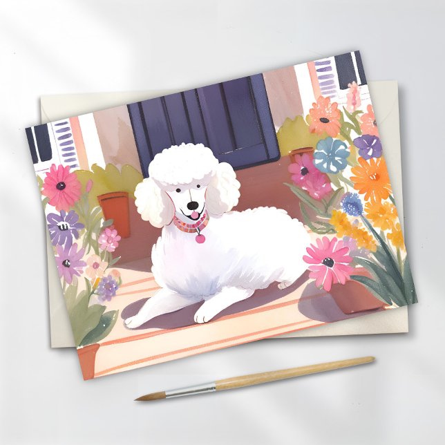 Postal Caniche Blanco | Flores Acuarela Mascota Perro (Subido por el creador)