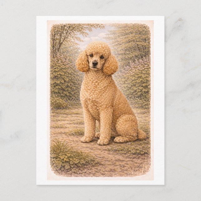 Postal Caniche de estilo vintage (Anverso)