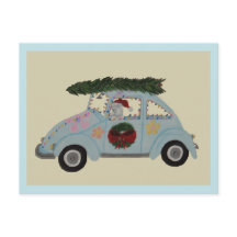Caniche en Coche Hippie en Navidad