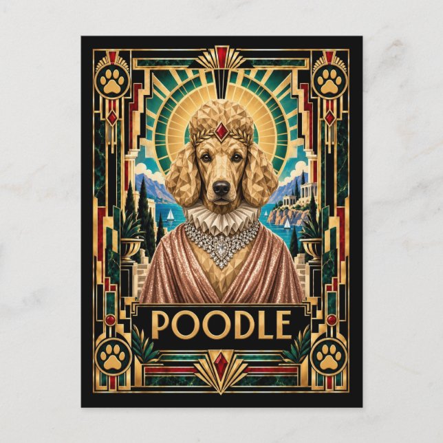 Postal Caniche, perro Art Deco (Anverso)