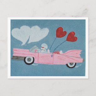 Postal Caniches en convertible rosa