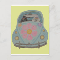 Caniches Hippies en su Coche de Amor de Niño Flor
