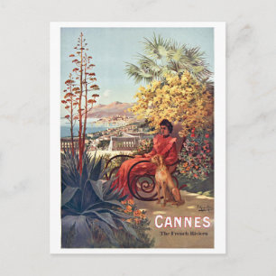 Postal Cannes, Dama con su Perro en el Jardín