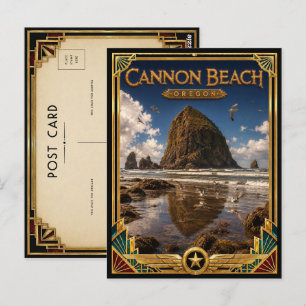 Postal Cannon Beach Oregon Arte Vintage Deco Edad Dorada
