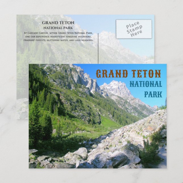 Postal Cañón Cascade, Parque Nacional Teton, Wyoming (Anverso / Reverso)