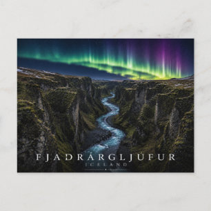 Postal Cañón Fjaðrárgljúfur Islandia Aurora