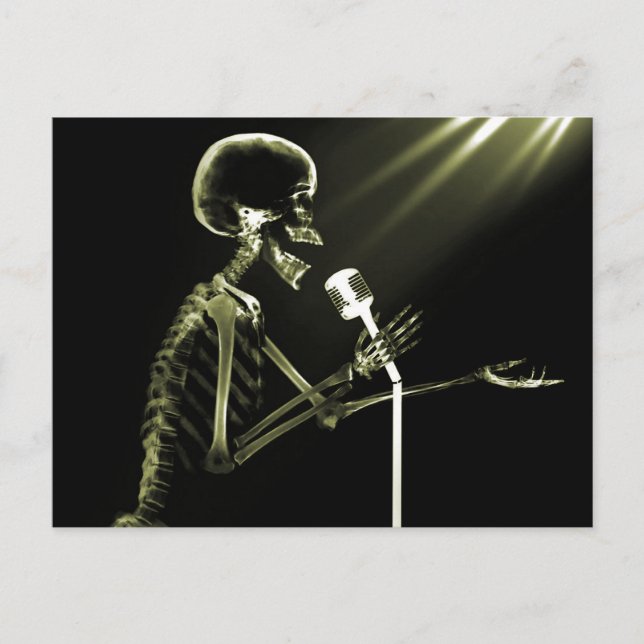 POSTAL CANTANDO DE SKELETON DE RAYO X EN RETRO MIC - AMAR (Anverso)