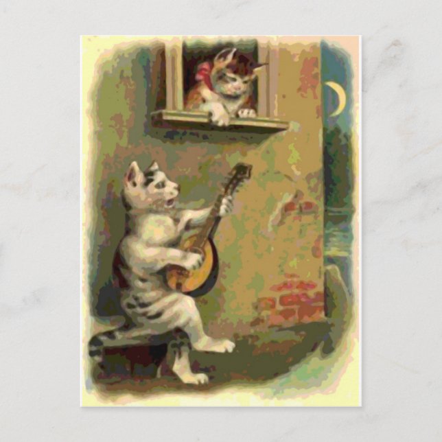 Postal Cantando gato, estilo vintage (Anverso)