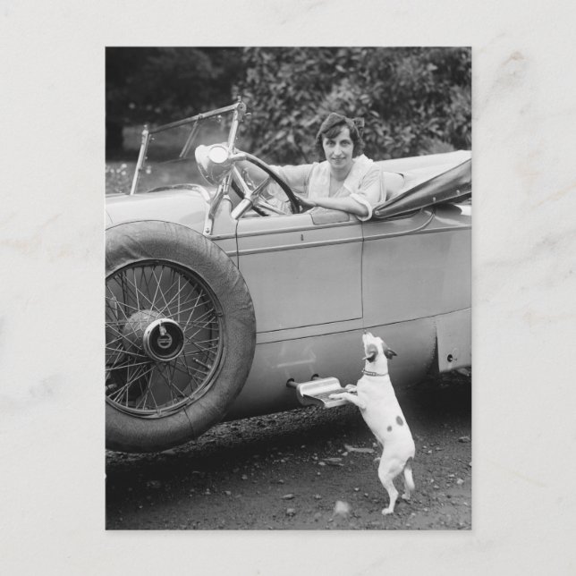 Postal Cantante de ópera con su perro de los años 20 (Anverso)