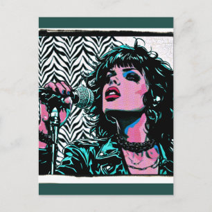 Postal Cantante de Pop Art Rosa Verde Claro Rocker Punk A