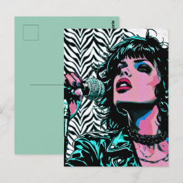 Postal Cantante de Pop Art Rosa Verde Músicos Amantes de