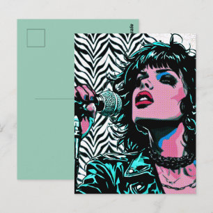 Postal Cantante de Pop Art Rosa Verde Músicos Amantes de
