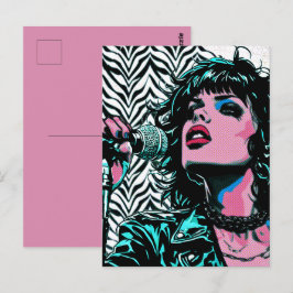 Postal Cantante de Pop Art Rosa Verde Músicos Amantes de