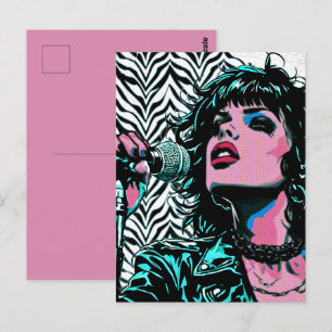 Postal Cantante de Pop Art Rosa Verde Músicos Amantes de
