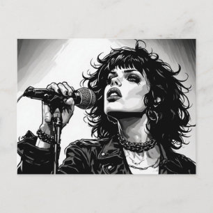 Postal Cantante gótica punk chica estilo gráfico retro
