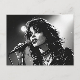 Postal Cantante gótica punk de estilo gráfico de cómic BW