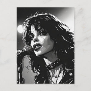 Postal Cantante gótica punk de estilo gráfico de cómic BW