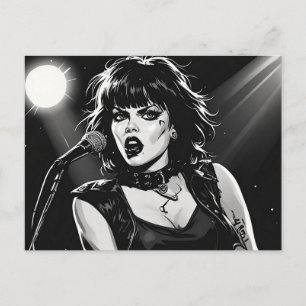 Postal Cantante gótica punk de estilo gráfico de cómic BW