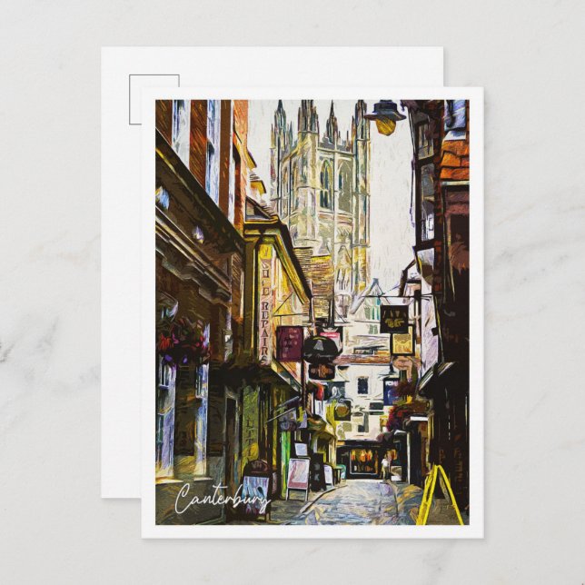 Postal Canterbury Reino Unido Hermosa pintura al petróleo (Anverso / Reverso)