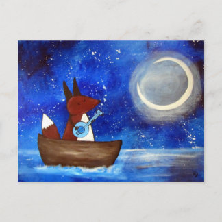 Postal Canto caprichoso Fox Art Boat Blue Kids Cute