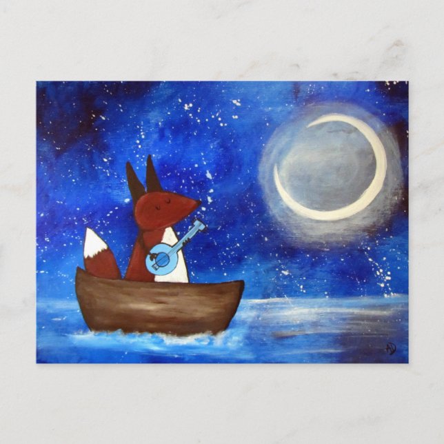 Postal Canto caprichoso Fox Art Boat Blue Kids Cute (Anverso)
