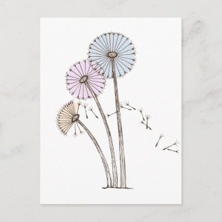 Postal Cantos de Dandelion soplando en la brisa