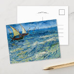 Postal Capa marina en Saintes-Maries | Vincent van Gogh<br><div class="desc">Seascape de Saintes-Maries (1888) de Vincent van Gogh captura el vibrante movimiento del mar a lo largo de la costa de Saintes-Maries-de-la-Mer en el sur de Francia. Esta pintura muestra las enérgicas pinceladas de Van Gogh y el uso audaz del color, representando barcos pesqueros en el agua con olas ondulantes...</div>