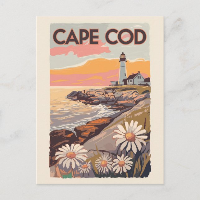Postal Cape Cod Massachusetts Arte de Viaje Pictórico Ret (Anverso)